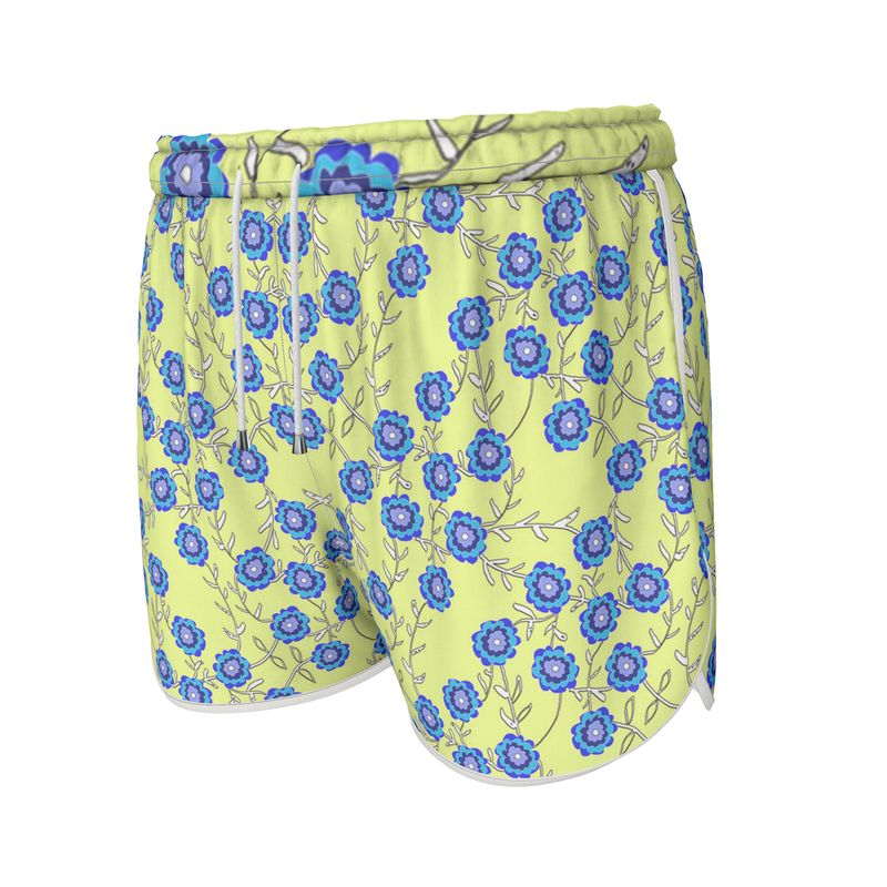 Blue Flowers On yellow Womens Running Shorts