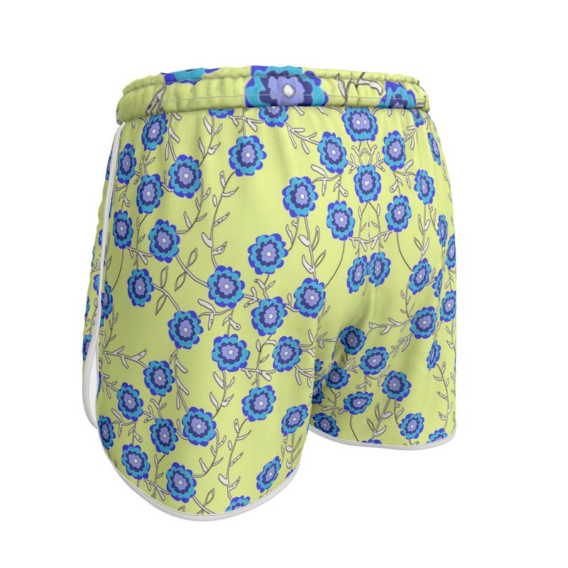 Blue Flowers On yellow Womens Running Shorts