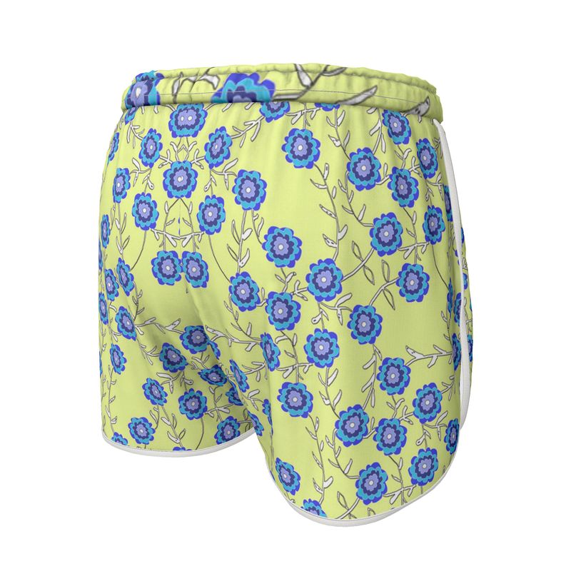 Blue Flowers On yellow Womens Running Shorts