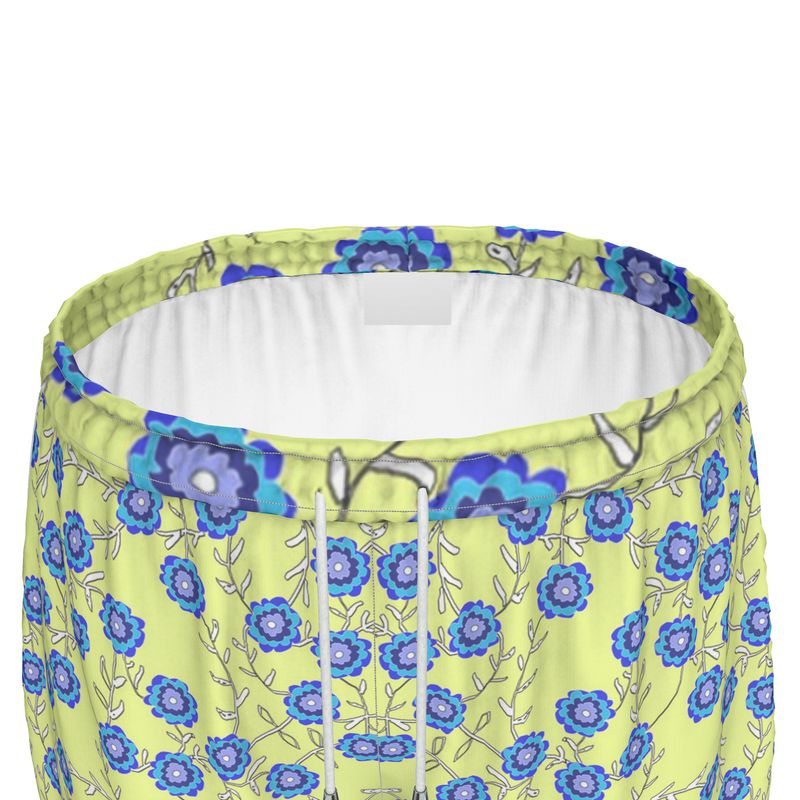 Blue Flowers On yellow Womens Running Shorts