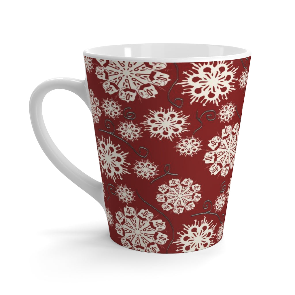 Snowflakes On Red Latte mug