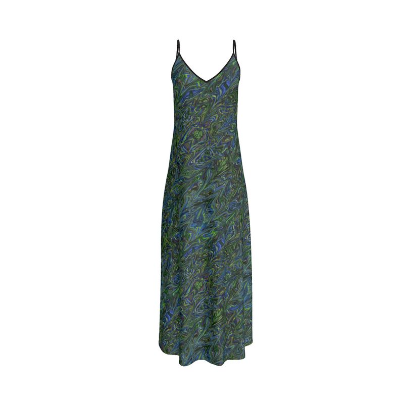 Blue and Green Liquid Marbling Slip Dress