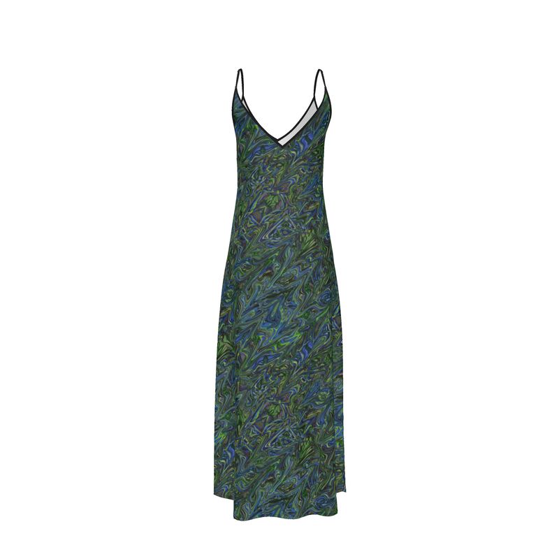 Blue and Green Liquid Marbling Slip Dress