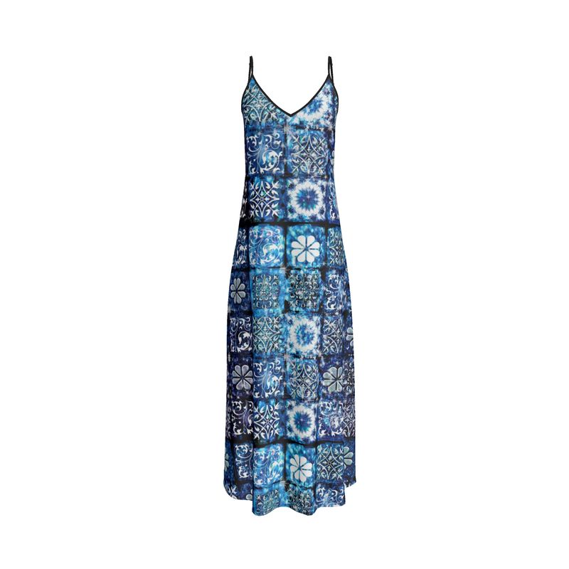 Blue Ice Crystals Motif Slip Dress