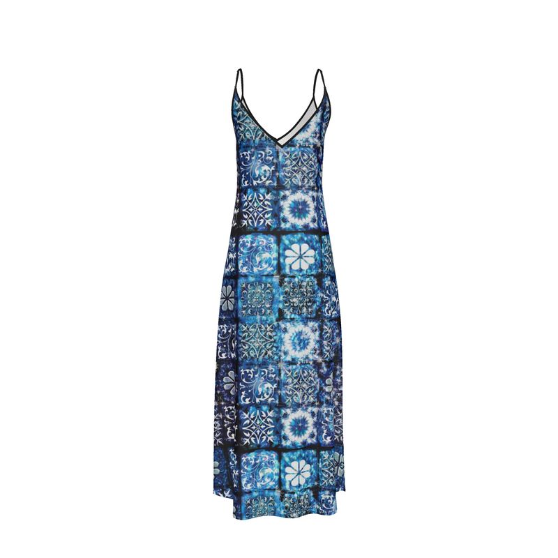 Blue Ice Crystals Motif Slip Dress