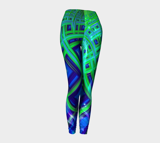 Green Blue Square Fractal Leggings