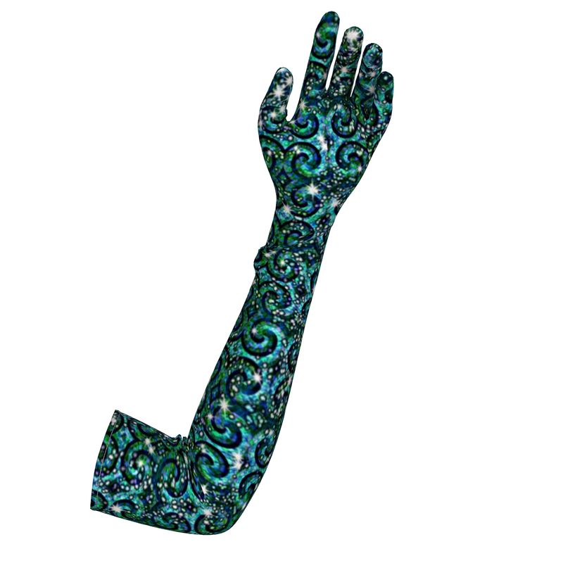 Blue Ice Sparkle Swirl Long Gloves