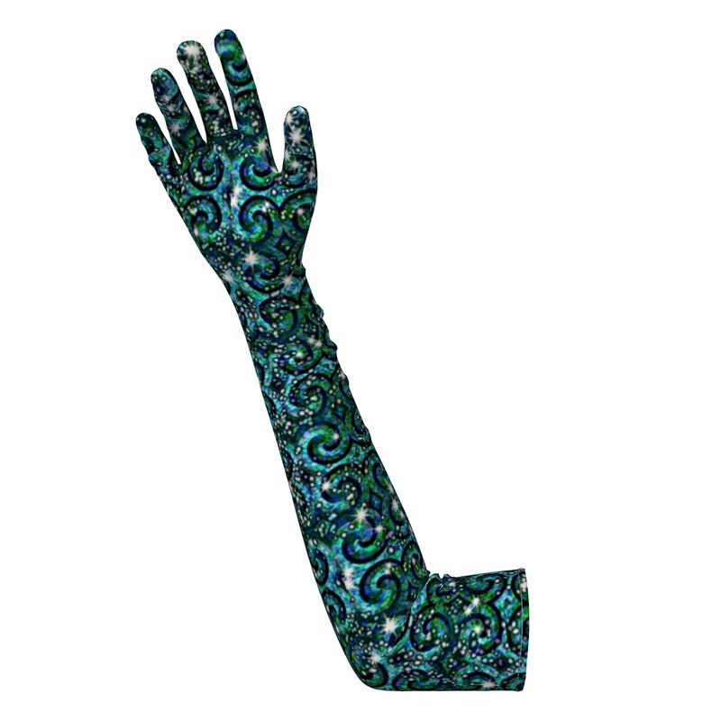 Blue Ice Sparkle Swirl Long Gloves