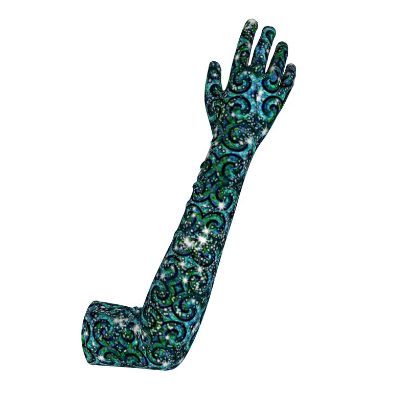 Blue Ice Sparkle Swirl Long Gloves