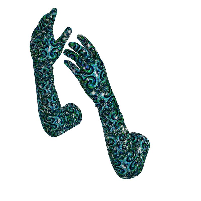 Blue Ice Sparkle Swirl Long Gloves