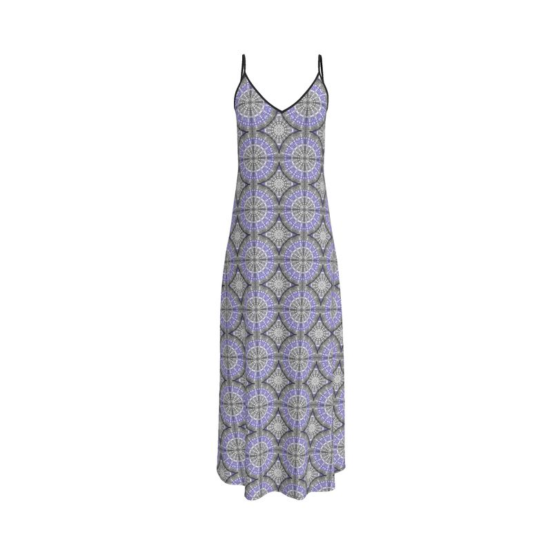 Blue and White Vines Pattern Slip Dress