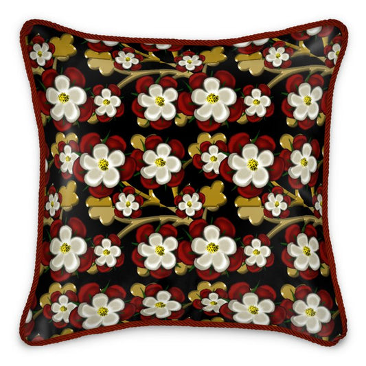 Tudor Roses On Black Silk Cushion