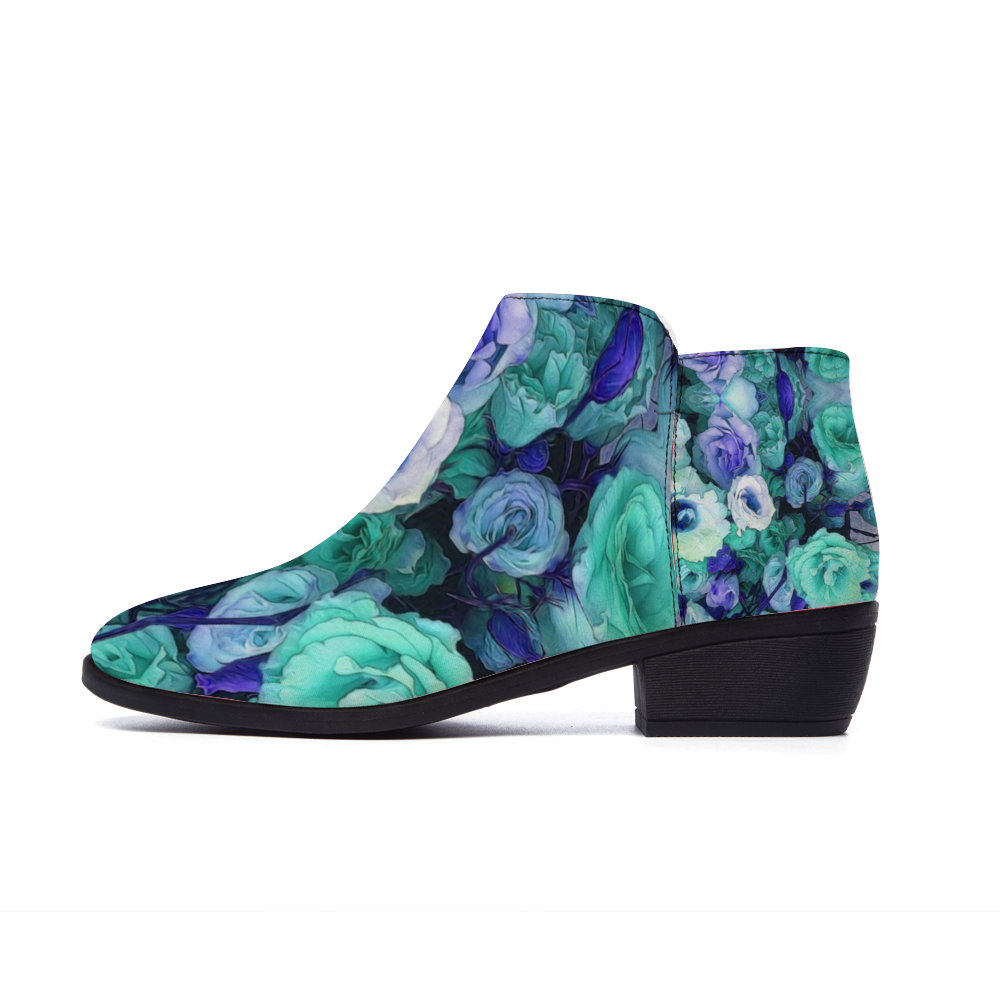 Aqua Flower Kaleidoscope Custom Round Toe Boots Fashion Unisex All Over Print Shoes