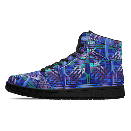 Blue Celtic Knot Womens Black High Top Leather Sneakers