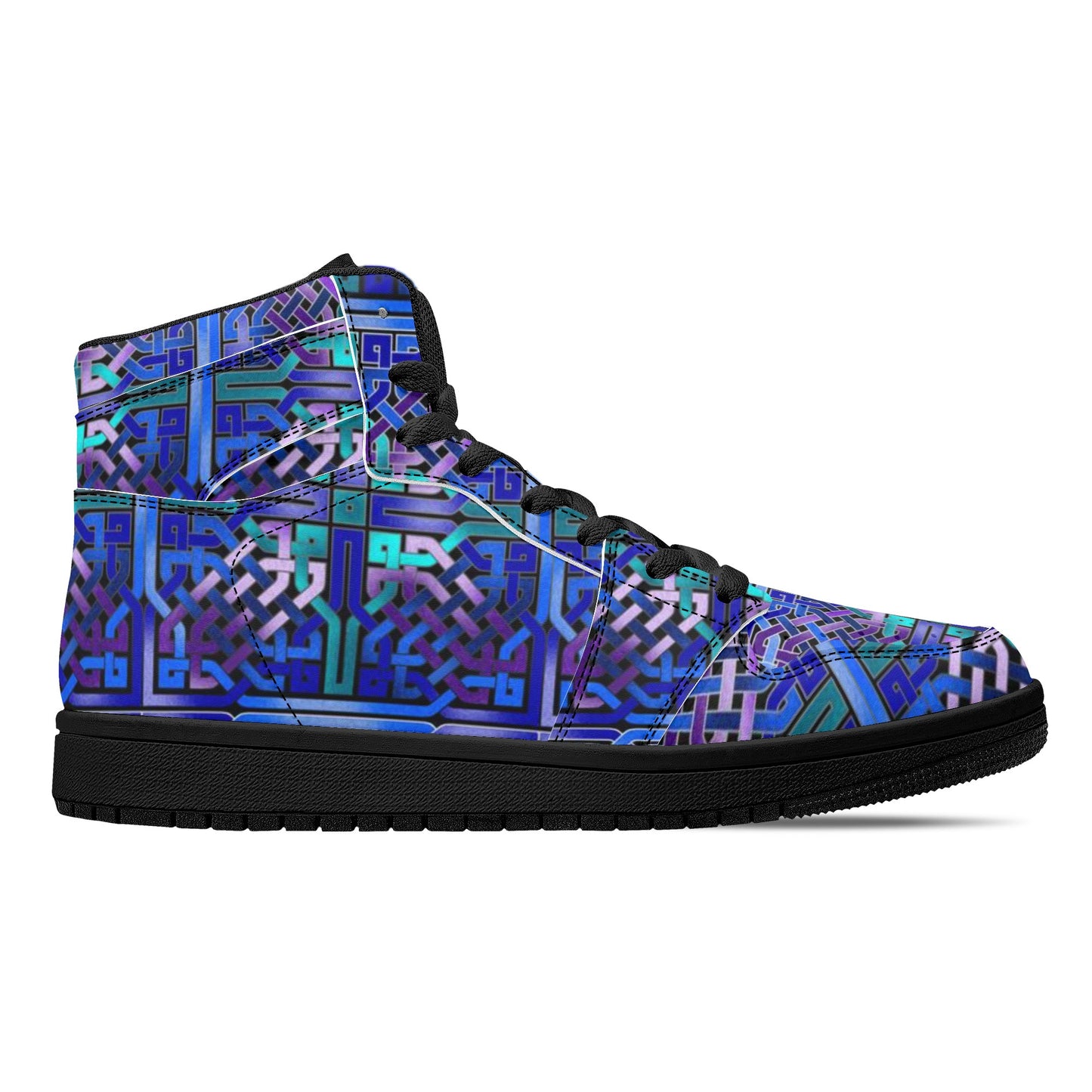 Blue Celtic Knot Womens Black High Top Leather Sneakers
