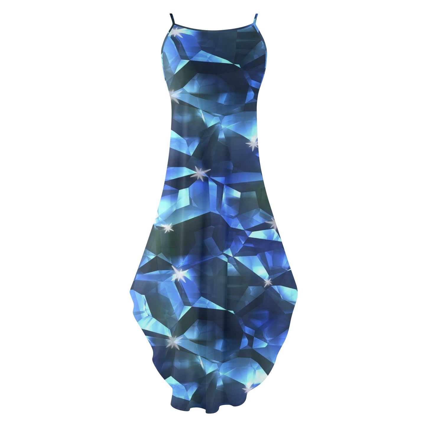 Blue Crystal Pattern Womens Elegant Sleeveless Party Dress