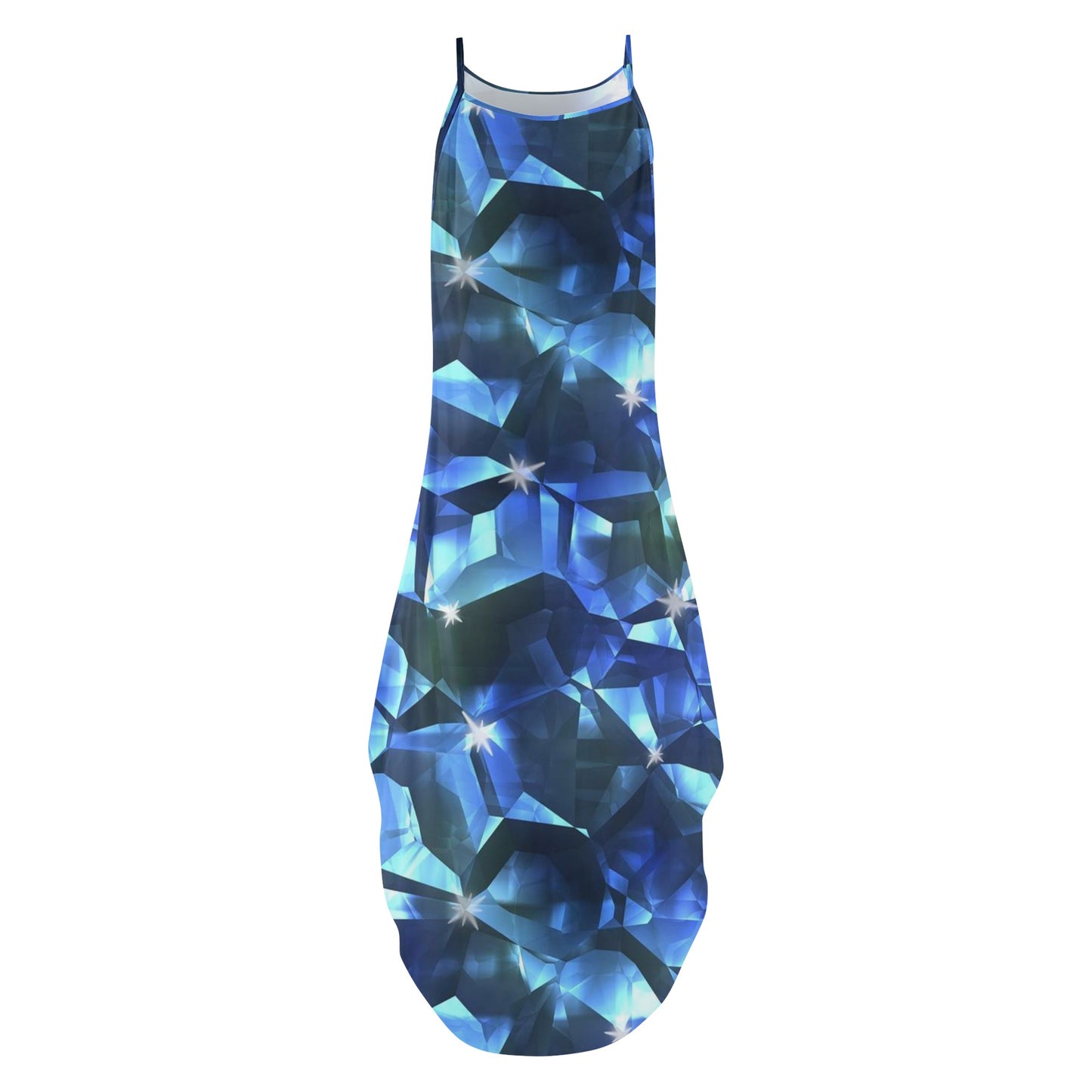 Blue Crystal Pattern Womens Elegant Sleeveless Party Dress