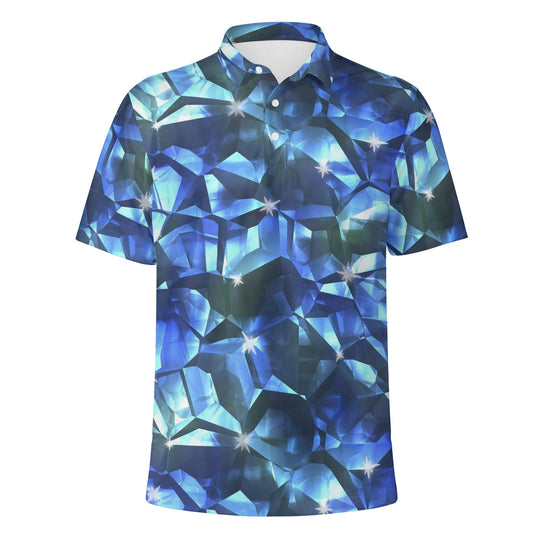 Blue Crystal Pattern Mens All Over Print Polo Shirt
