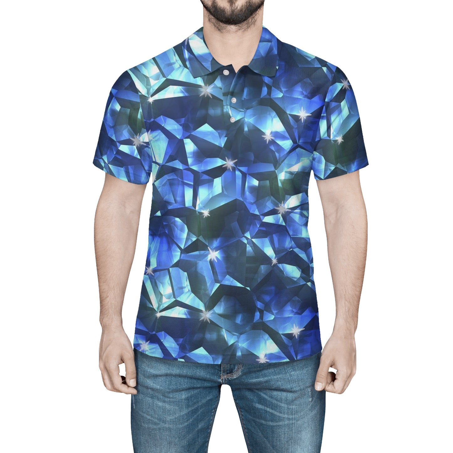 Blue Crystal Pattern Mens All Over Print Polo Shirt