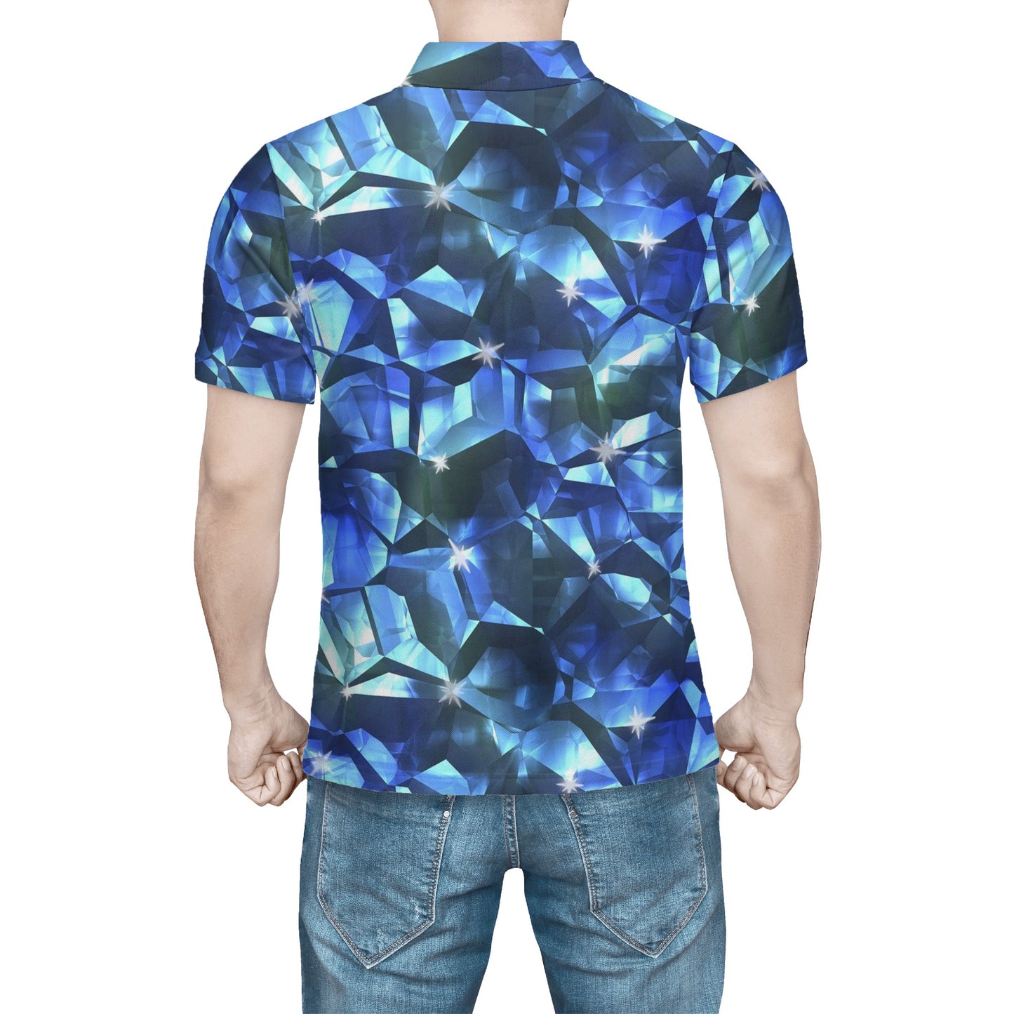 Blue Crystal Pattern Mens All Over Print Polo Shirt