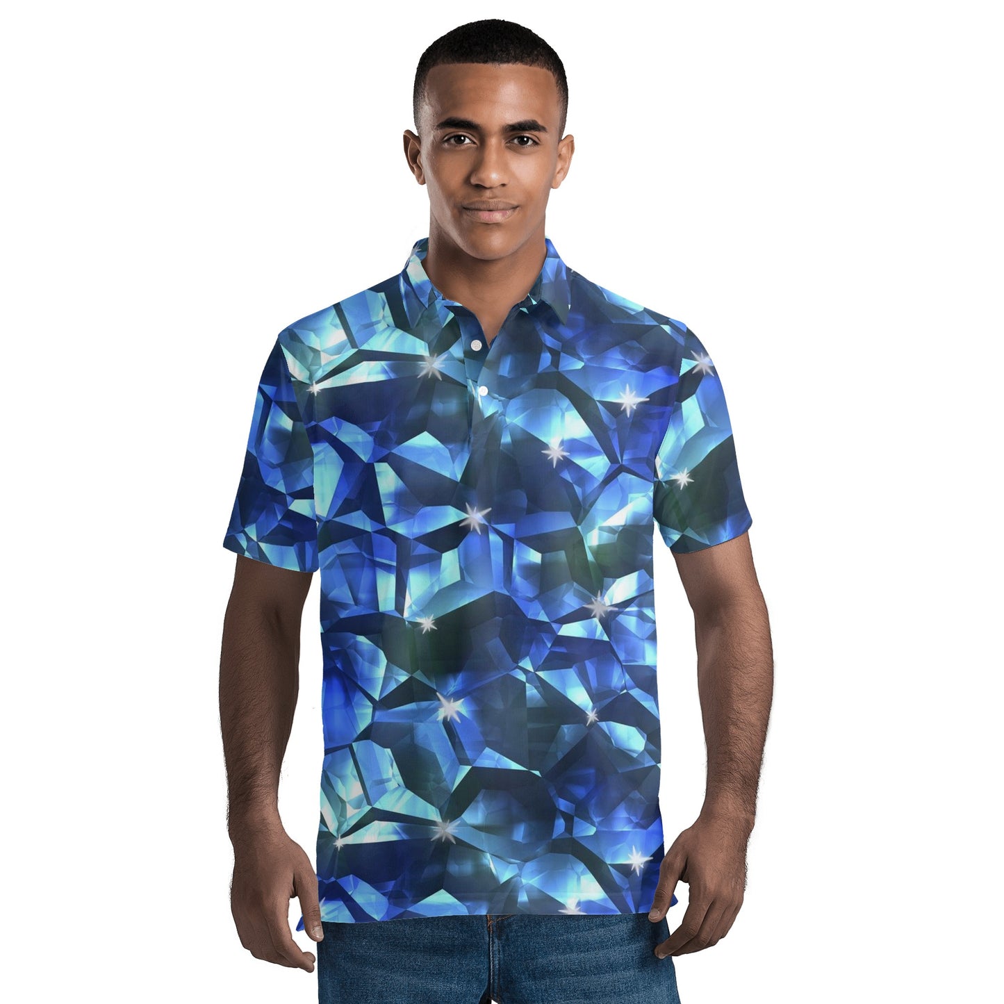 Blue Crystal Pattern Mens All Over Print Polo Shirt