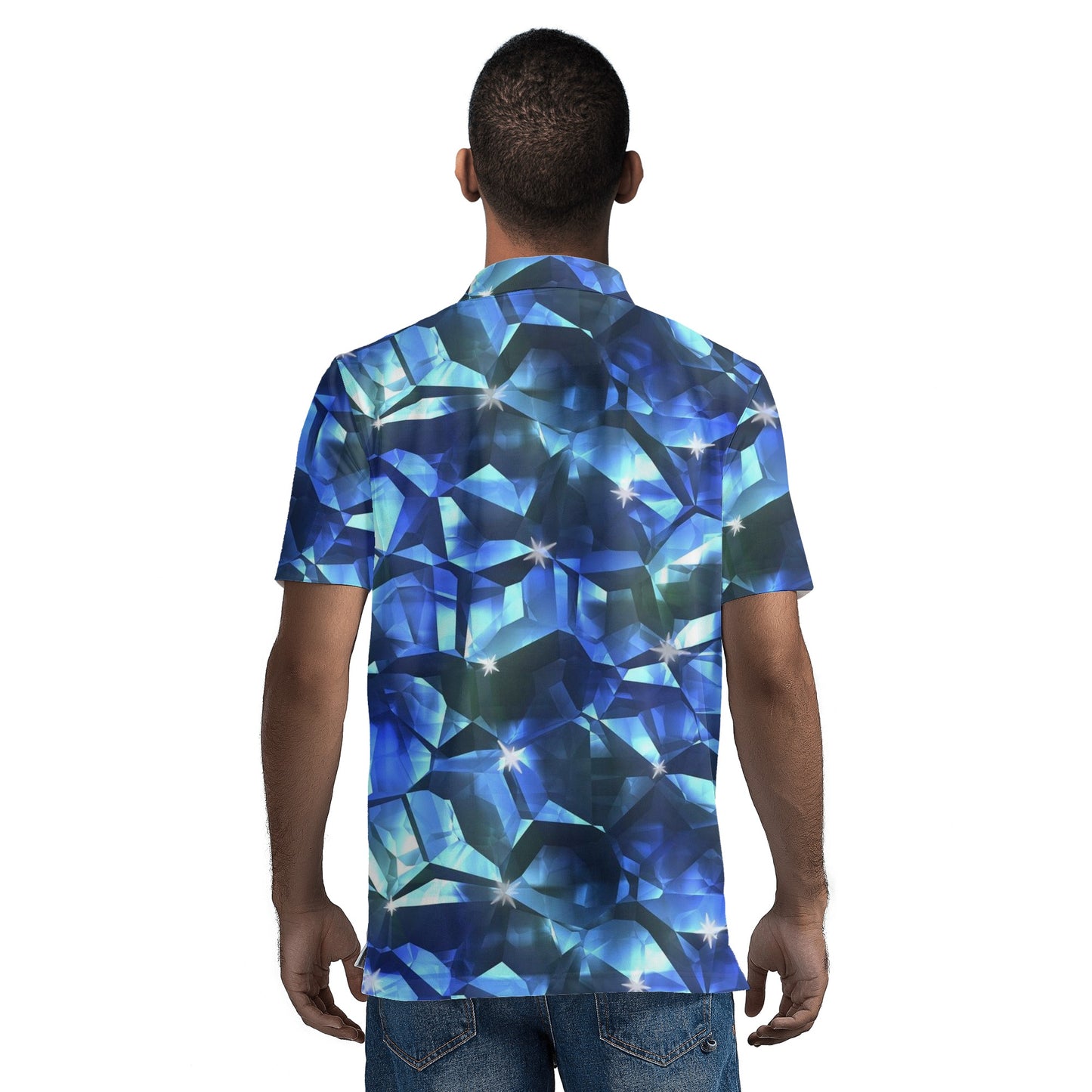 Blue Crystal Pattern Mens All Over Print Polo Shirt