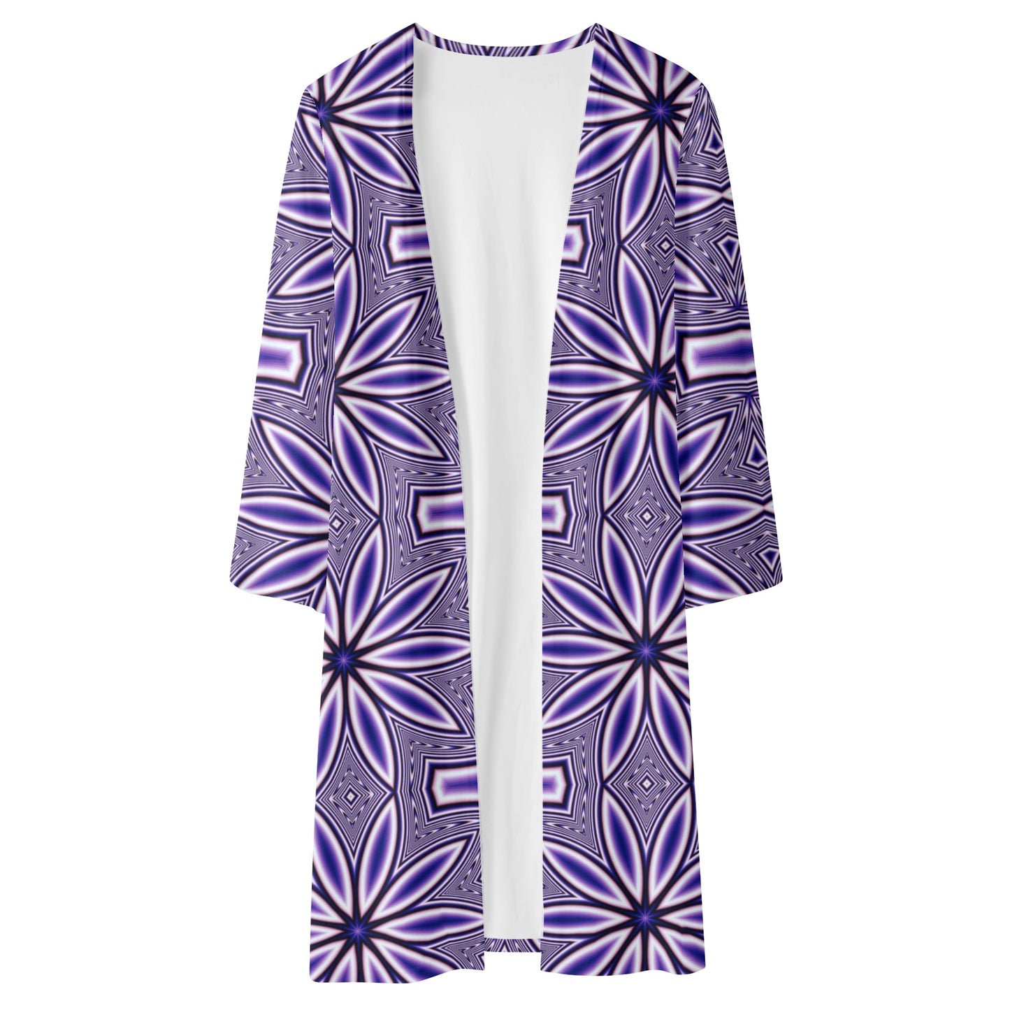 Blue Flower Kaleidoscope Womens Long Sleeve Jacket Cardigan