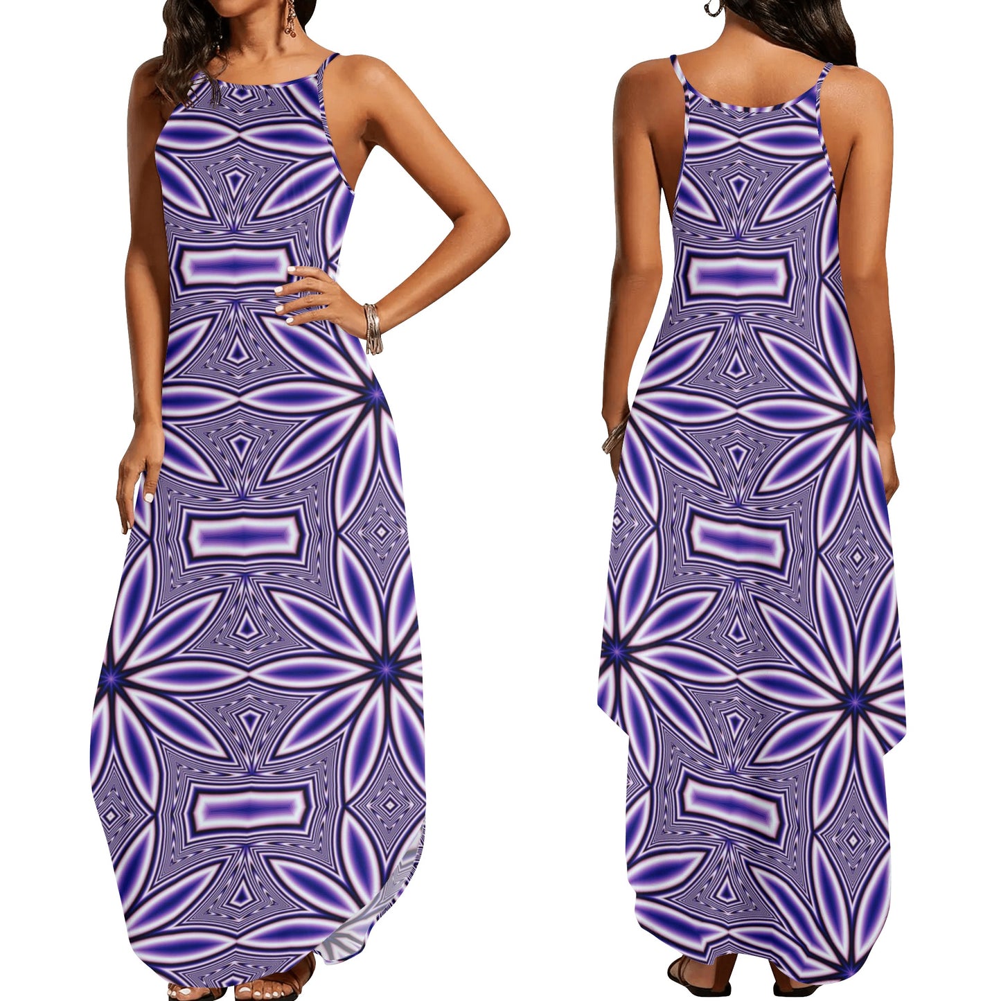 Blue Flower Kaleidoscope Womens Elegant Sleeveless Party Dress