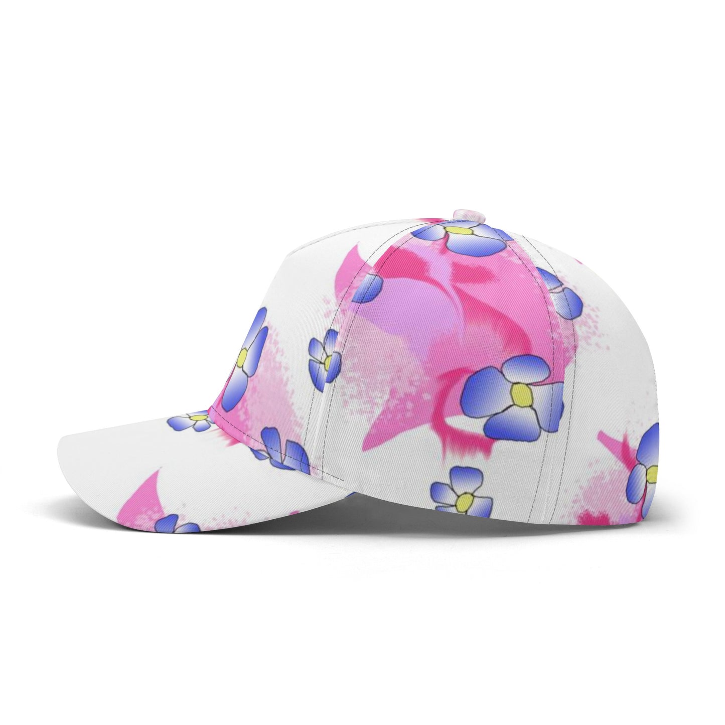 Blue Flowers On Pink All Over Printing Baseball Caps