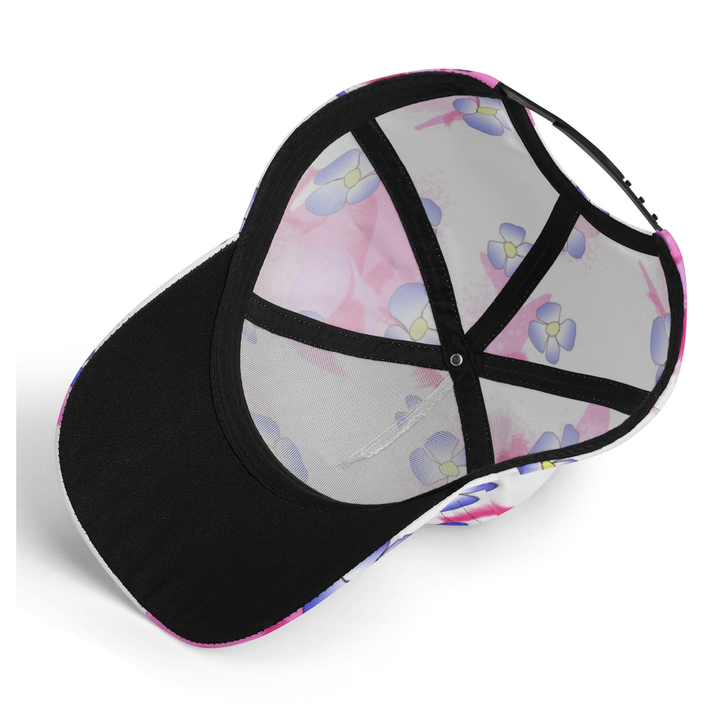 Blue Flowers On Pink All Over Printing Baseball Caps