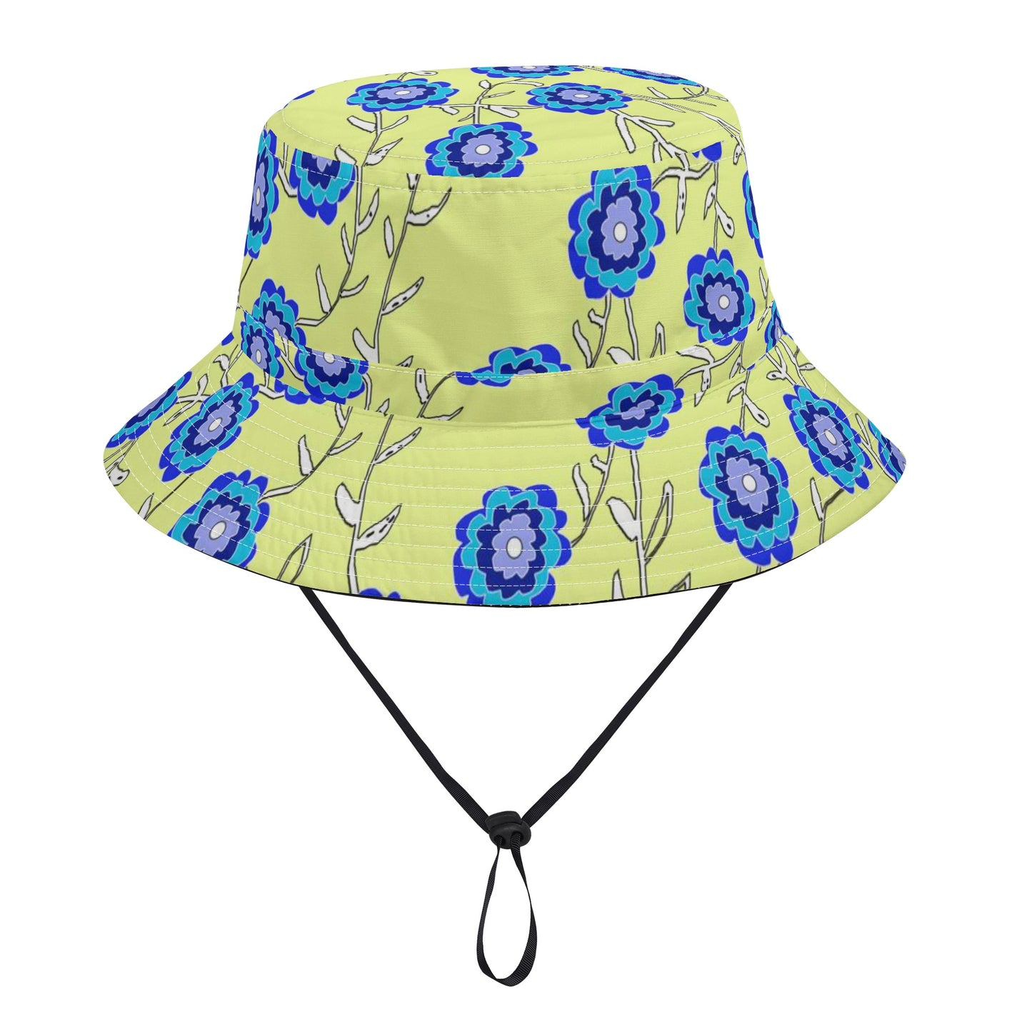 Blue Flowers On Yellow Fishermans Hat