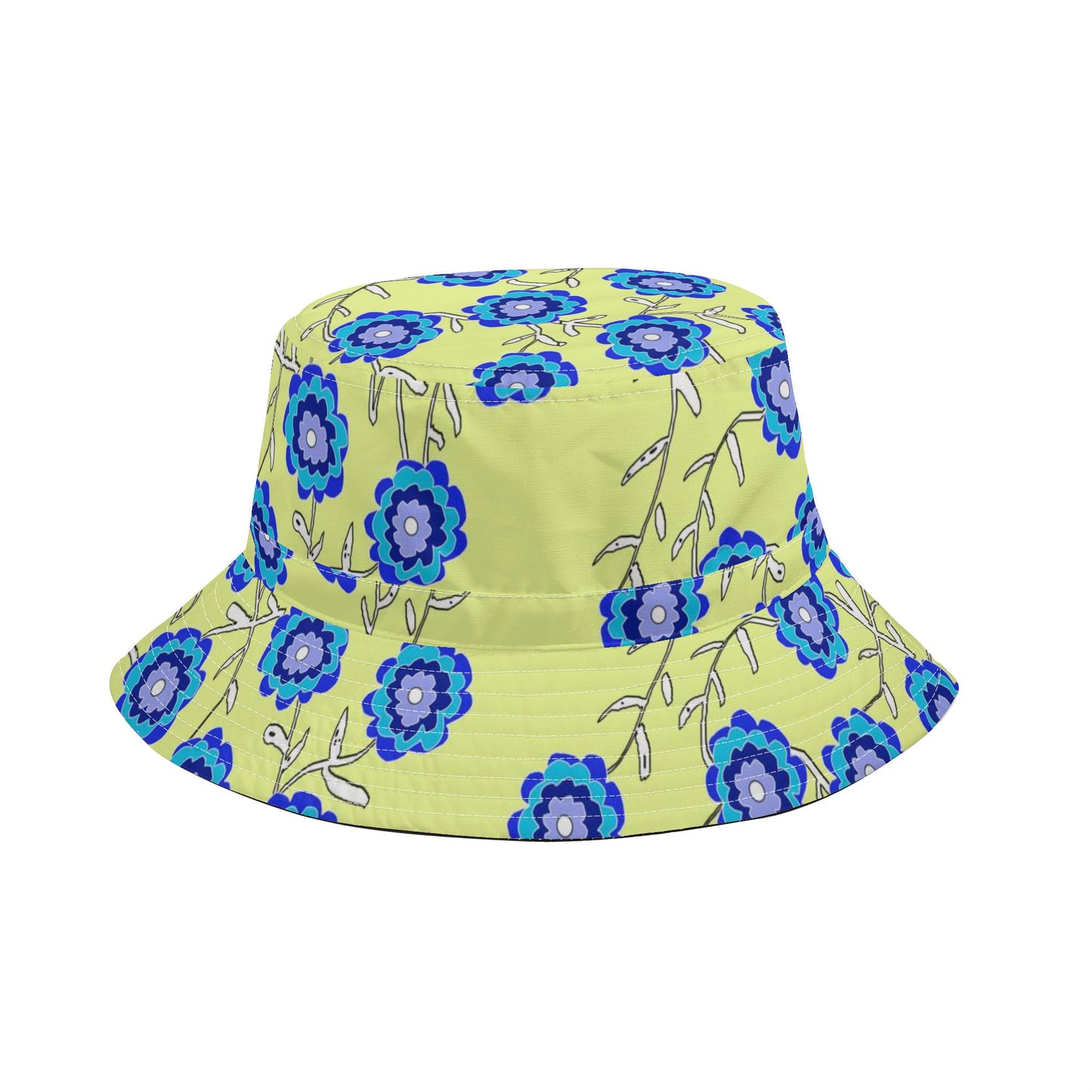 Blue Flowers On Yellow Fishermans Hat