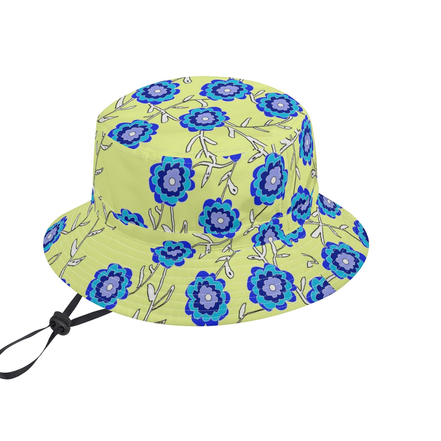 Blue Flowers On Yellow Fishermans Hat