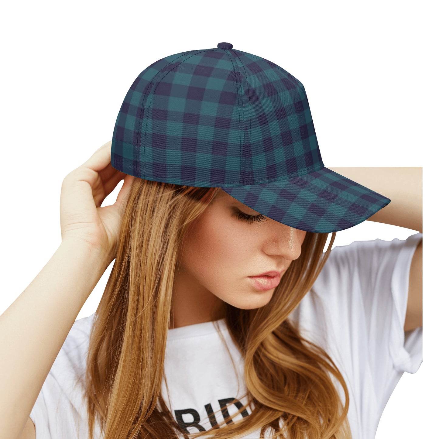 Blue Gingham All Over Printing Baseball Caps