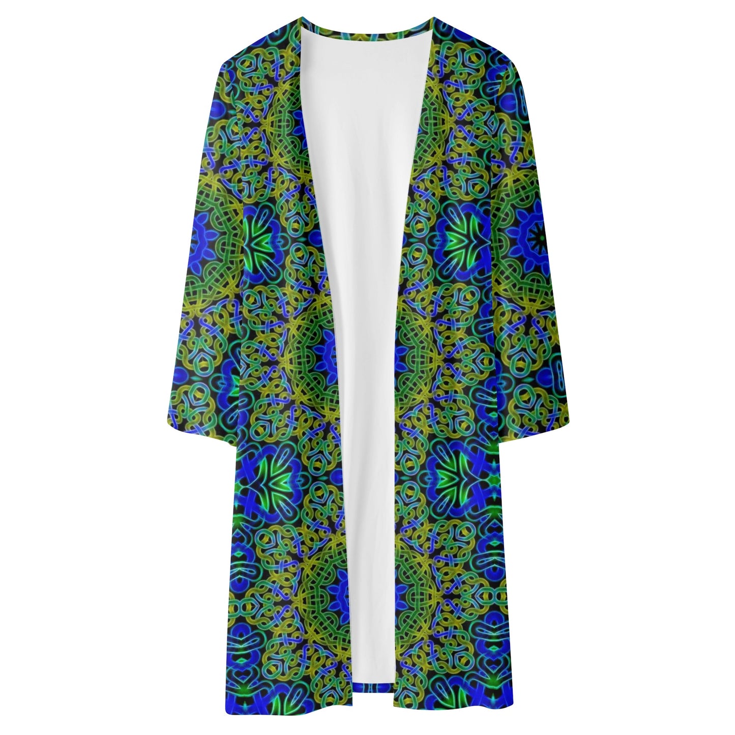 Blue Green Celtic Kaleidoscope Womens Long Sleeve Jacket Cardigan