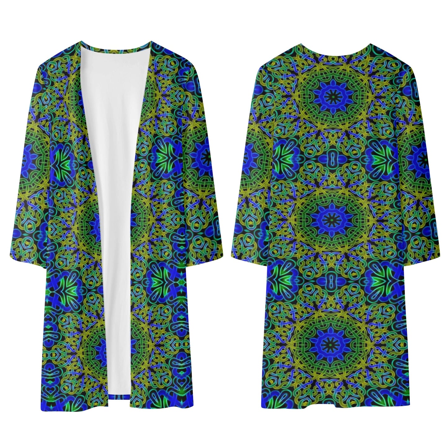 Blue Green Celtic Kaleidoscope Womens Long Sleeve Jacket Cardigan
