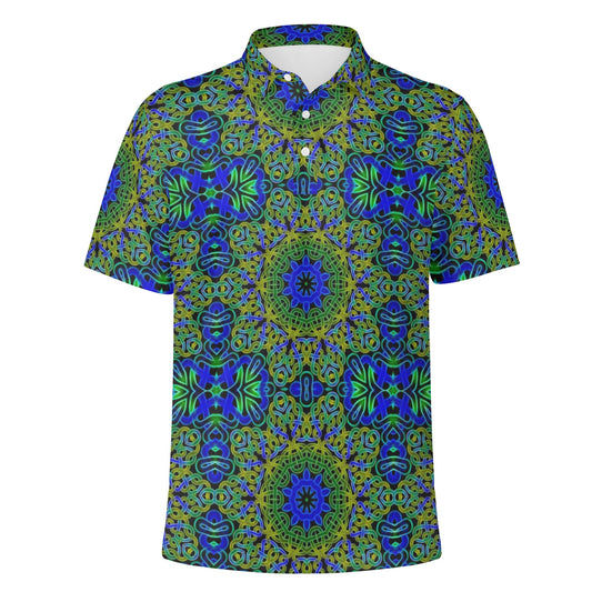 Blue Green Celtic Kaleidoscope Mens All Over Print Polo Shirt