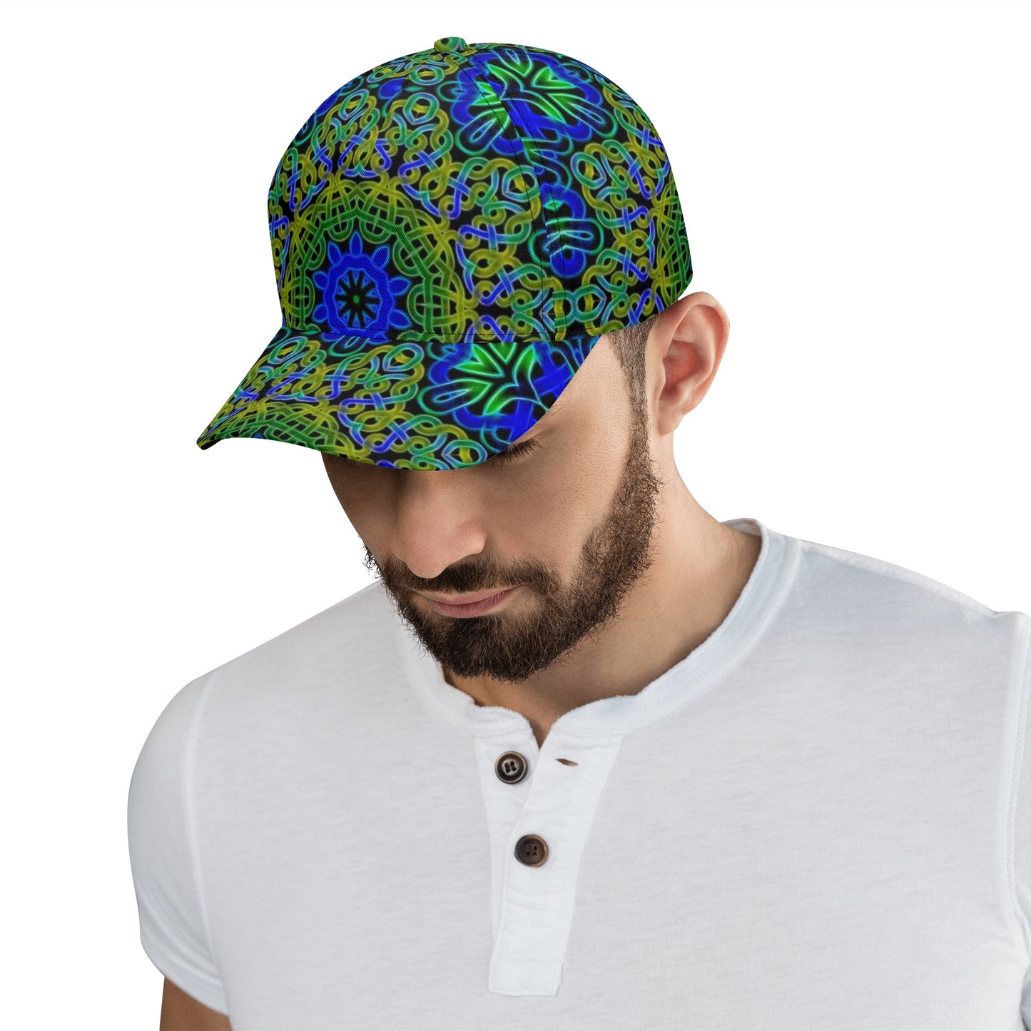 Blue Green Celtic Kaleidoscope All Over Printing Baseball Caps