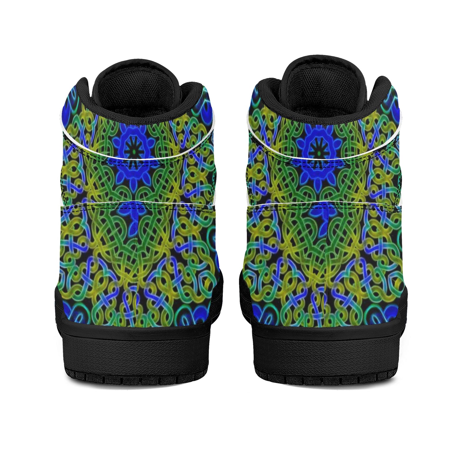 Blue Green Celtic Kaleidoscope Womens Black High Top Leather Sneakers