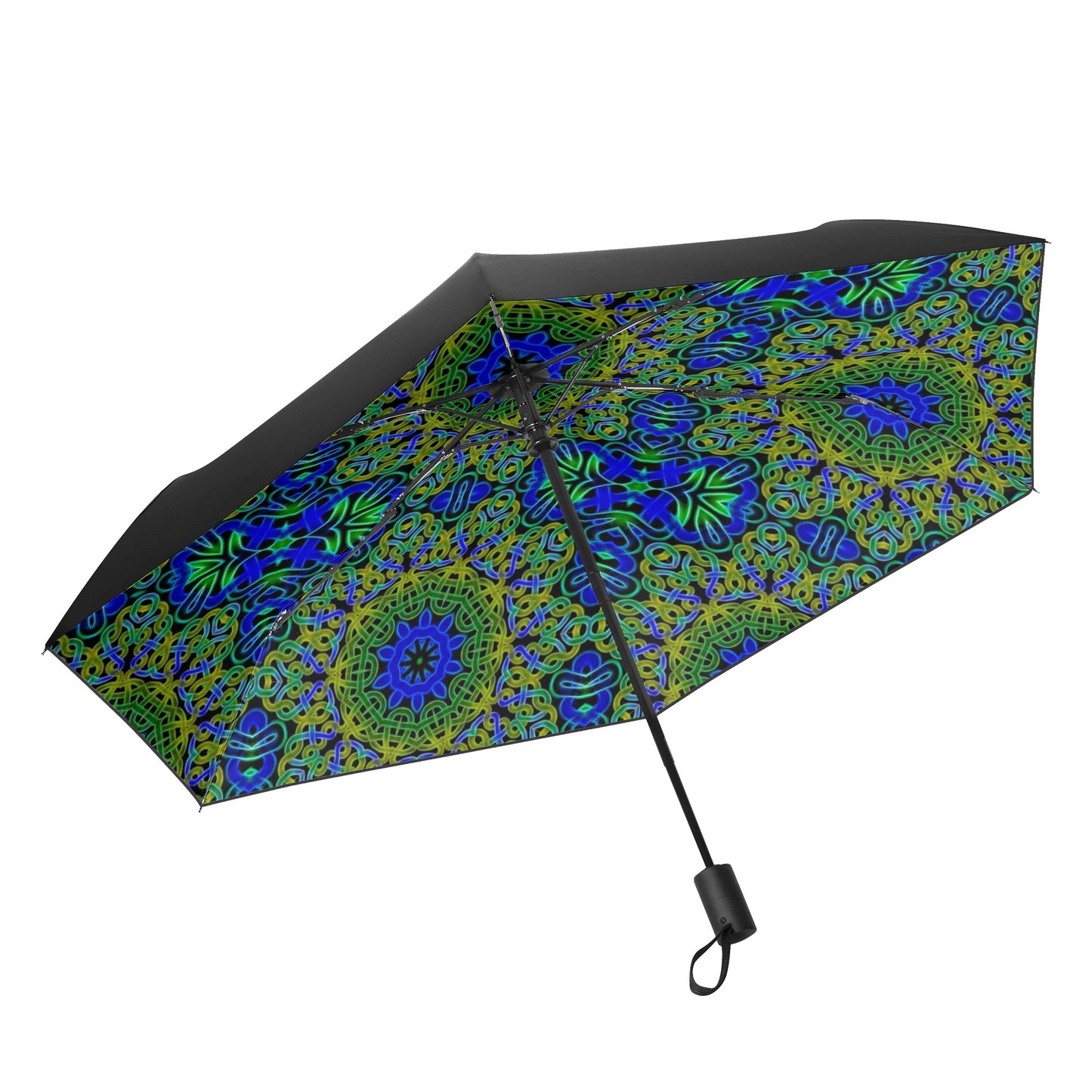 Blue Green Celtic Kaleidoscope Fully Auto Open & Close Umbrella Printing Inside