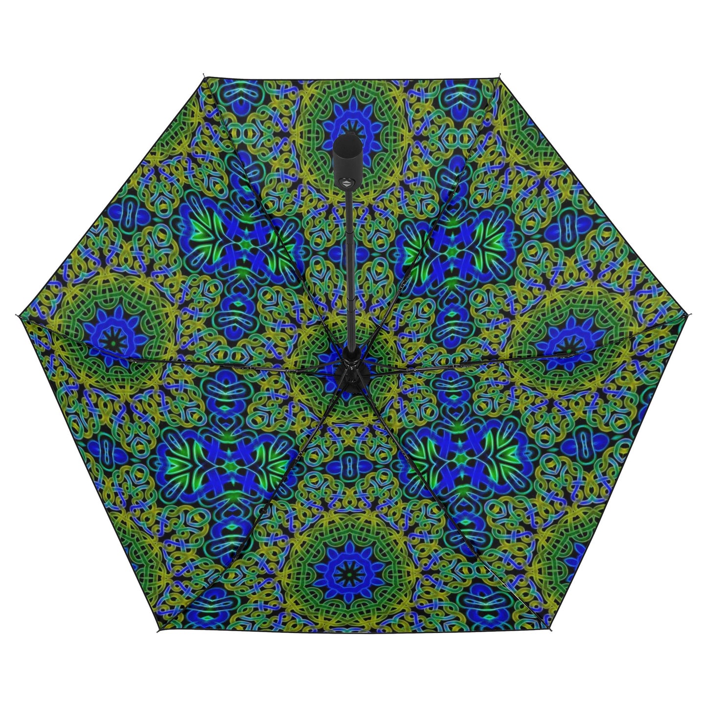 Blue Green Celtic Kaleidoscope Fully Auto Open & Close Umbrella Printing Inside