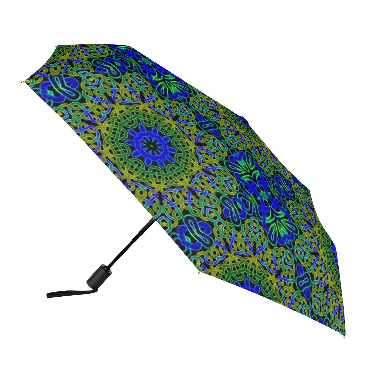 Blue Green Celtic Kaleidoscope Fully Auto Open & Close Umbrella Printing Outside