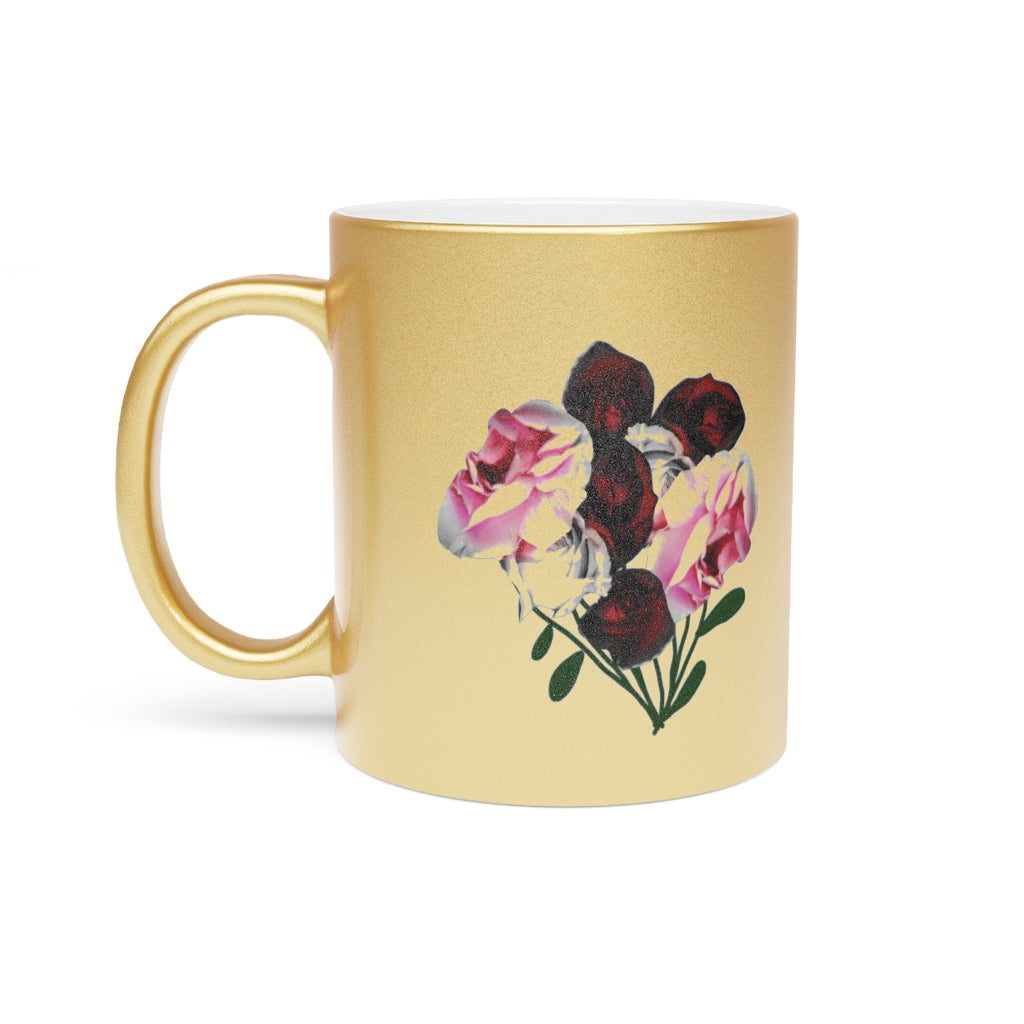 Pink and Red Roses Metallic Mug (Silver\Gold)