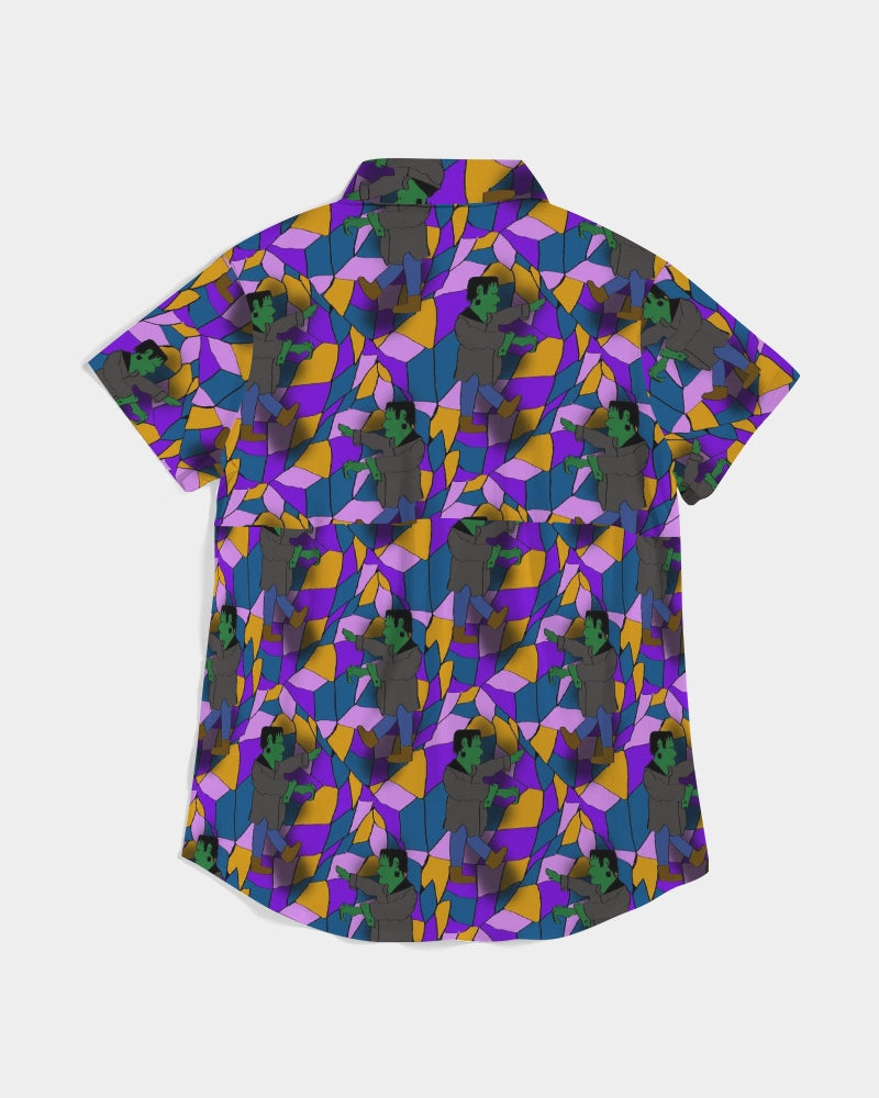 Frankenstein Pattern Women's Short Sleeve Button Up