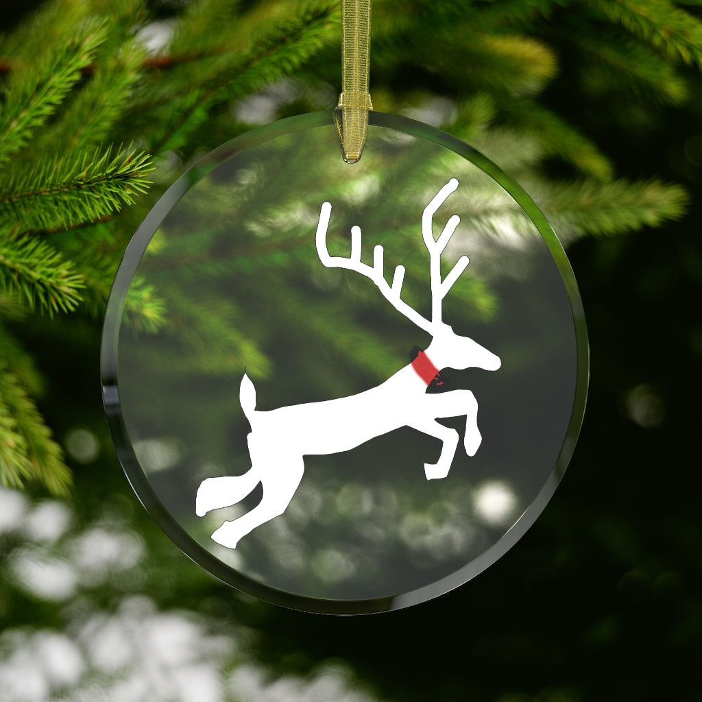 White Reindeer Glass Ornament