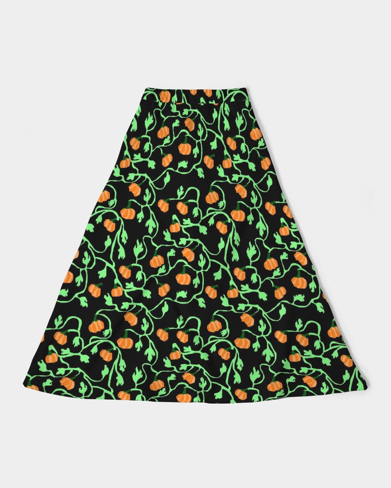 Pumpkin and Vines Patttern Women's A-Line Midi Skirt