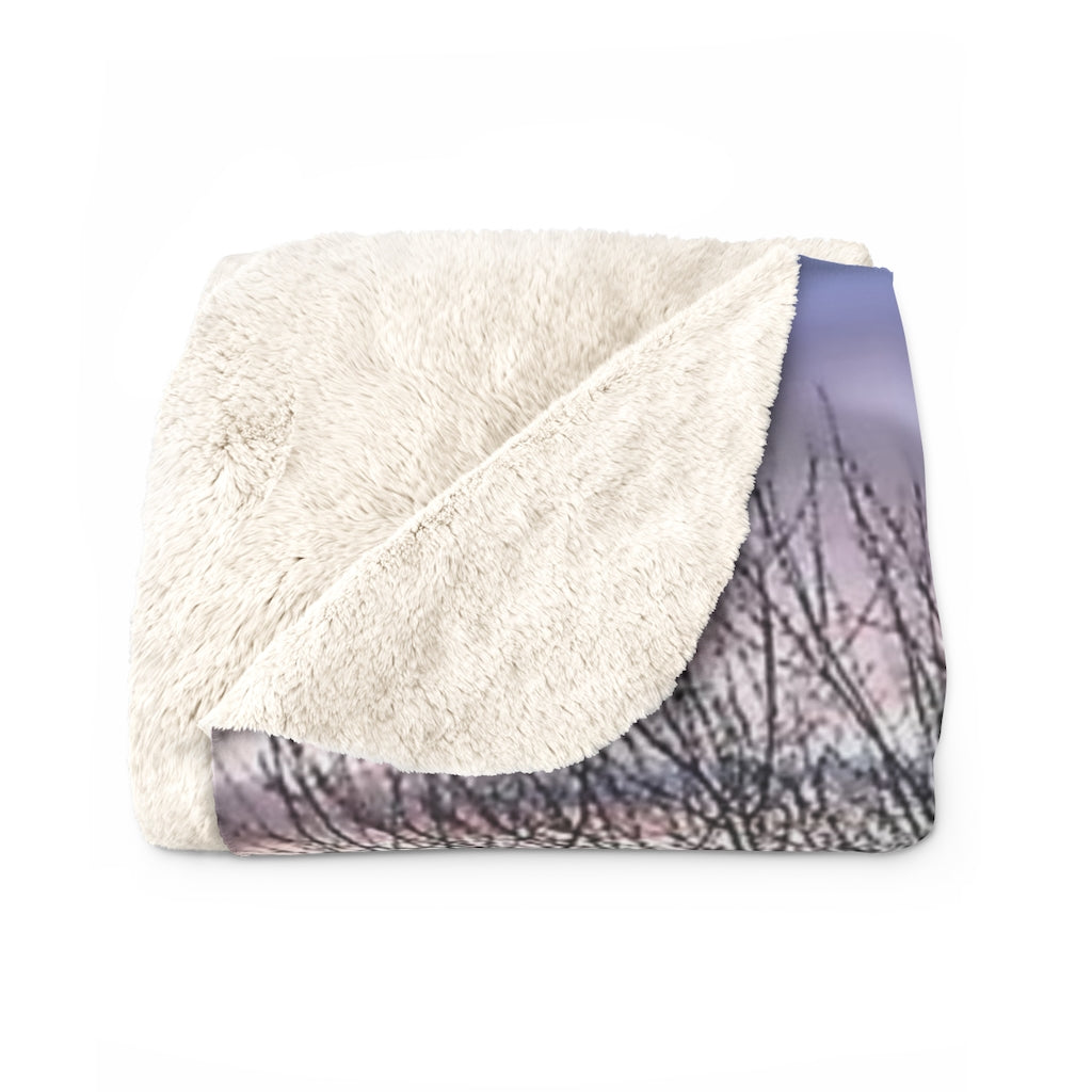 Fall Sunset In A Grassy Field Sherpa Fleece Blanket