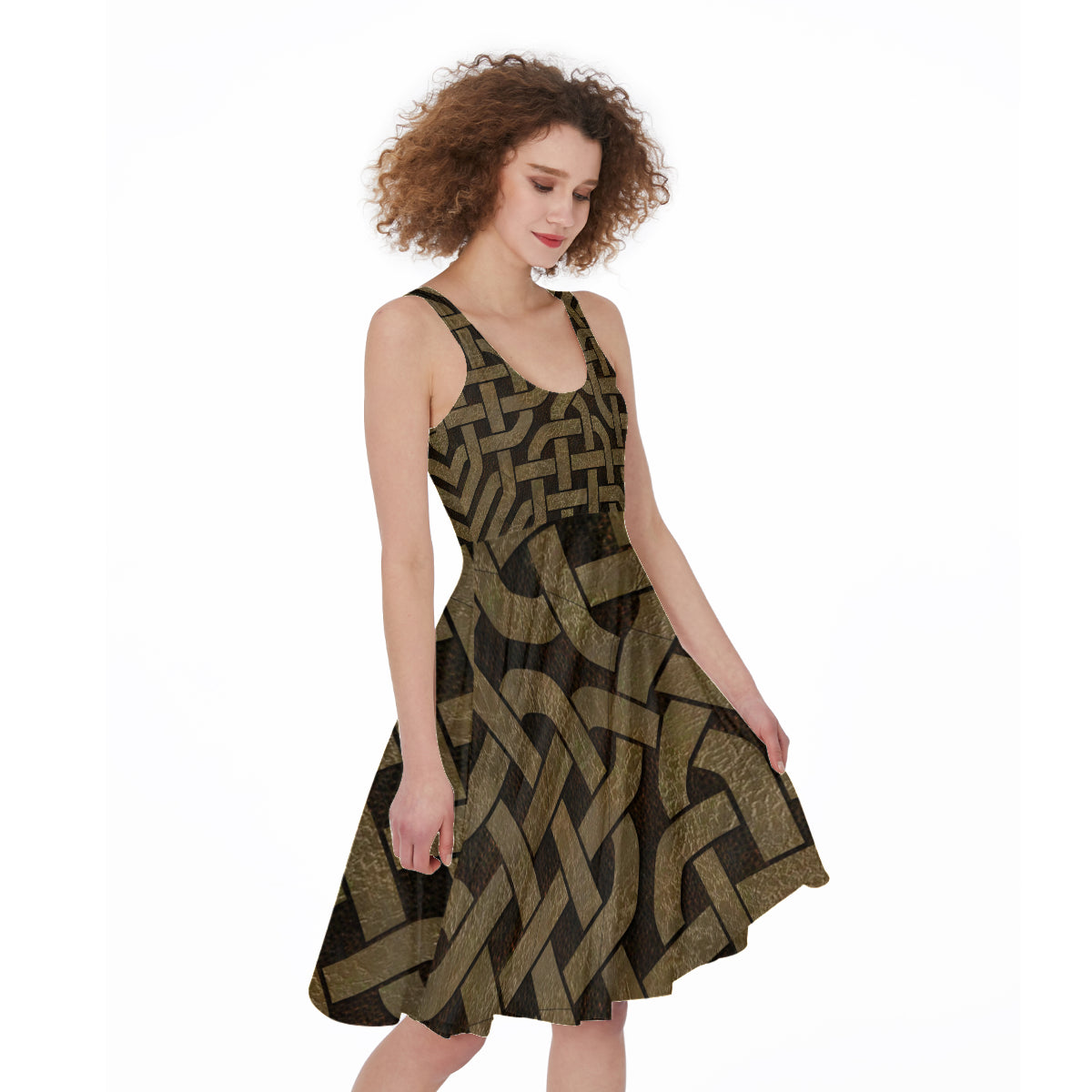 Light Leather Look Celtic.Knot Sleeveless All-Over Print Women's Dress