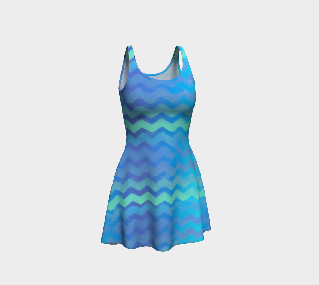 Blue Green Mermaid Stripes Flare Dress