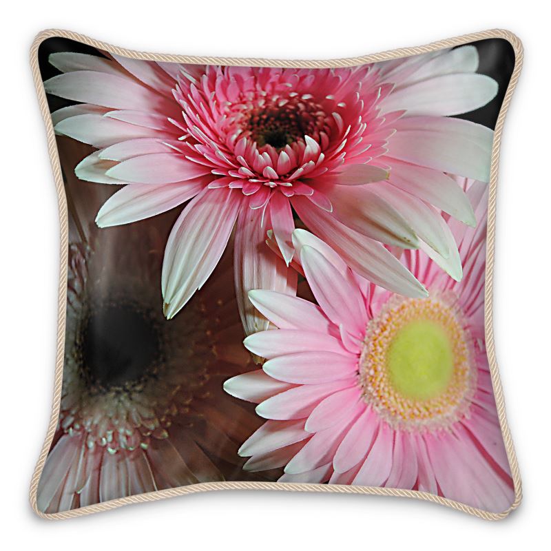 Three Pink Daisies Silk Cushion